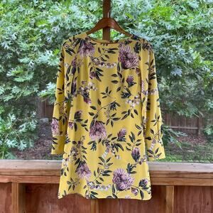 LOFT Yellow Floral Long Sleeve Mini Dress Size 0